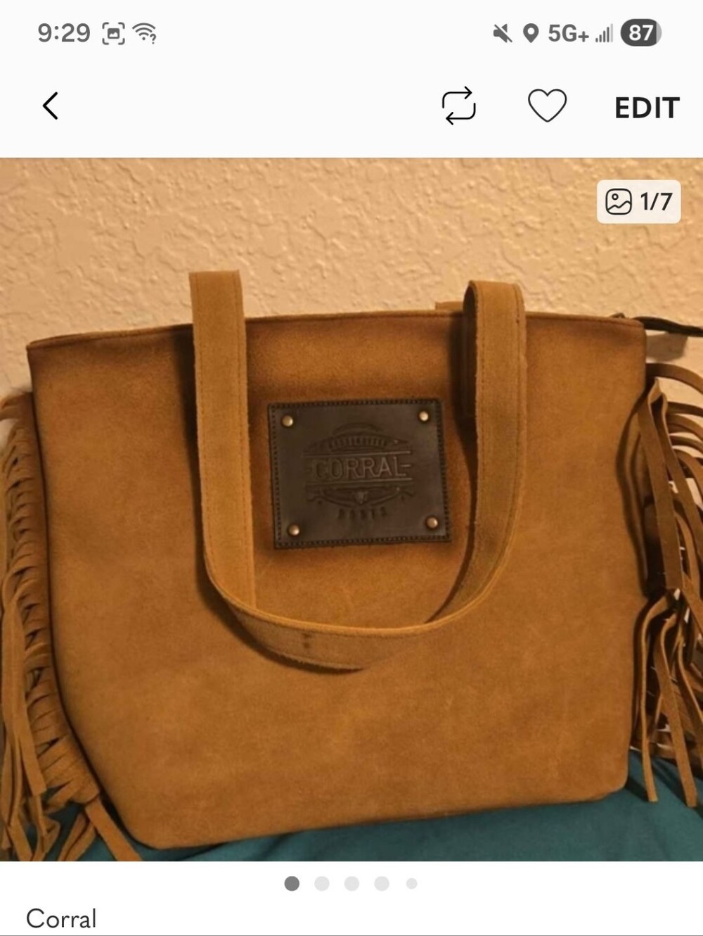 Corral Tan Suede Fringe Tote